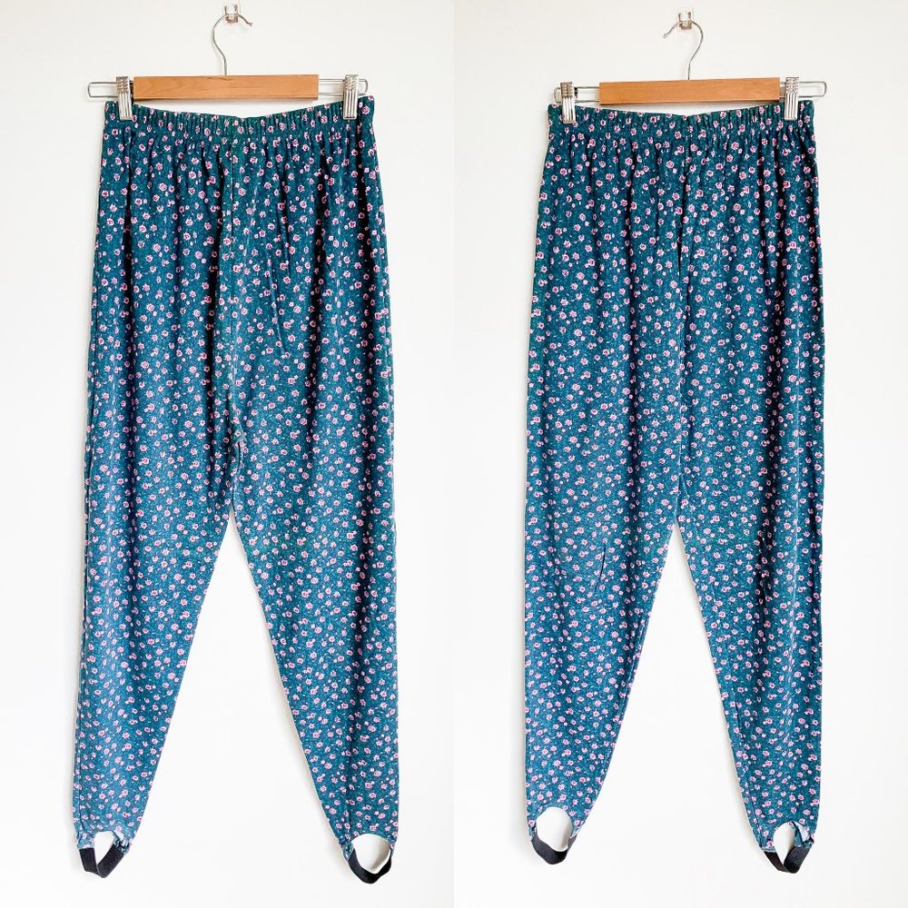 80's Vintage Floral Stirrup Leggings Pants